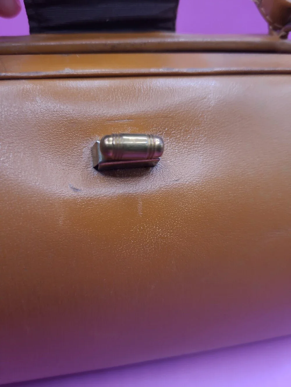 Vintage Cognac Leather Structured Doctor Bag with Gold‎ Hardware MARLOW
